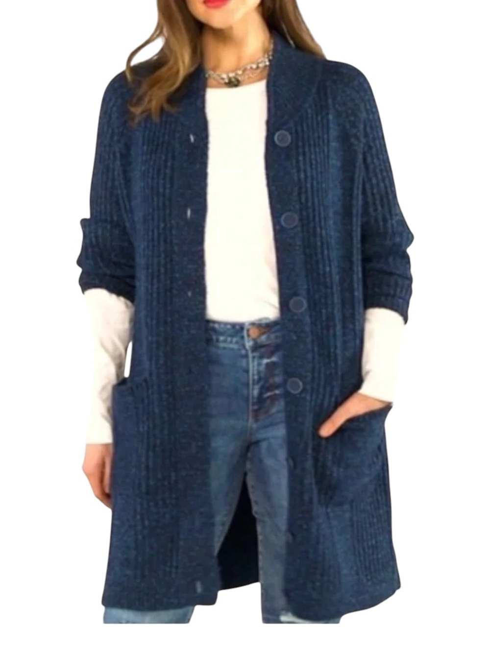 Cabi Blue Lagoon Trail Long Cardigan Sweater Duster Size Medium 4276 Cottagecore